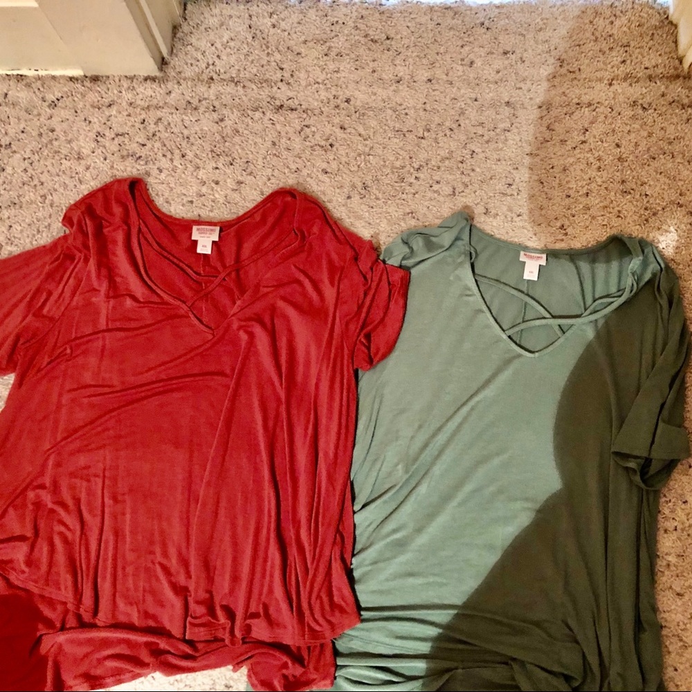 Two super soft tops w/ cute criss-cross detailing